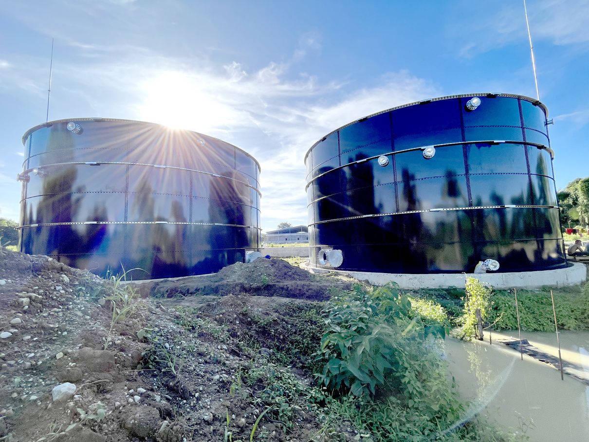 Glass-fused steel wastewater treatment tanks built by SolidWurth Corp.